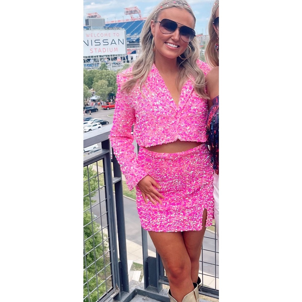 Nasty Gal Pink Sequin Skirt & Jacket